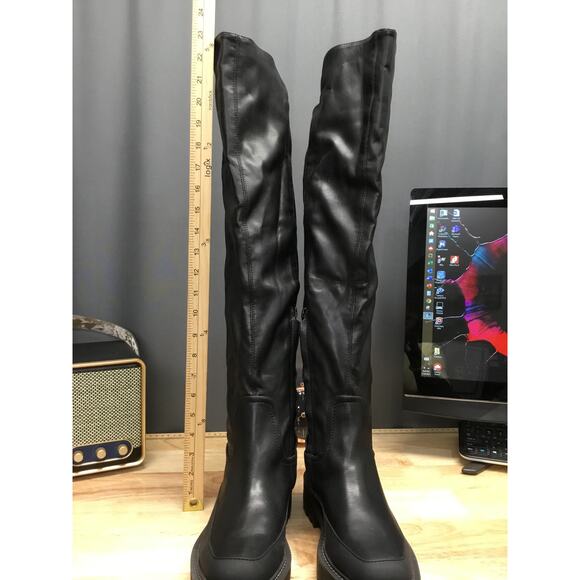 Sam Edelman Over The Knee Boots Women's 7.5 Black Leather Block Heel Side Zip - Picture 2 of 8